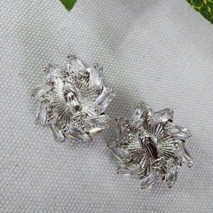 White Gold Virgin Mary with Baguette CZ Small Hoop Earrings